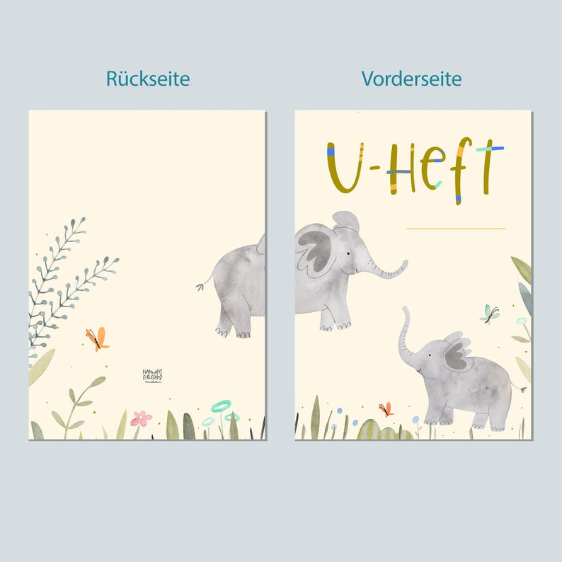 May include: A light yellow card with a grey elephant on the front and the text "U-Heft". The back of the card is blank.