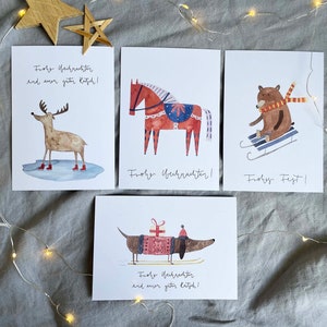 Weihnachtskarten Set Tiere | Kartenset Weihnachten | weihnachtliche Postkarten | Weihnachtspost | Frohe Weihnachten | Weihnachtsgeschenk