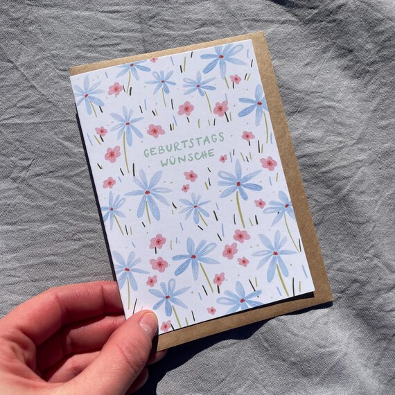 Geburtstagskarte 'Blumenwiese' , Aquarell Grußkarte inkl. Umschlag, Karte zum Geburtstag