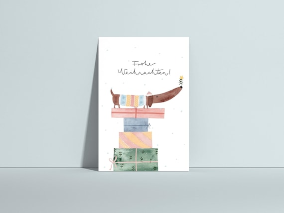 Weihnachtskarte Dackel, Weihnachtsgrüße Postkarte