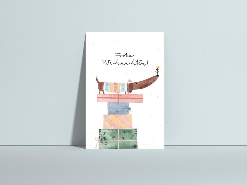 Weihnachtskarte Dackel, Weihnachtsgrüße Postkarte bild 1