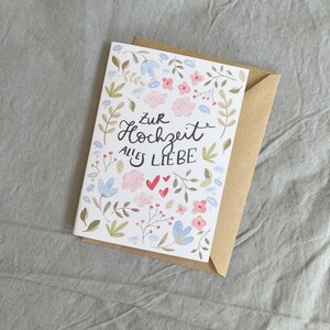 Hochzeitskarte mit Blumenmotiv – Grußkarte zur Hochzeit DIN A6, inkl. Kraftpapper Umschlag, romantisk karte zum Verschenken bild 4