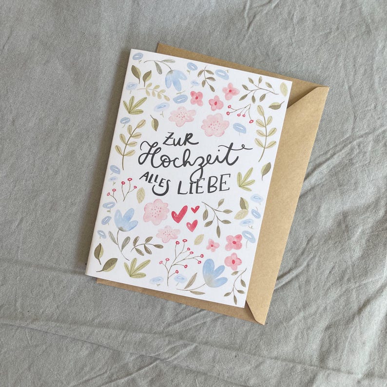 Hochzeitskarte mit Blumenmotiv – Grußkarte zur Hochzeit DIN A6, inkl. Kraftpapper Umschlag, romantisk karte zum Verschenken bild 4