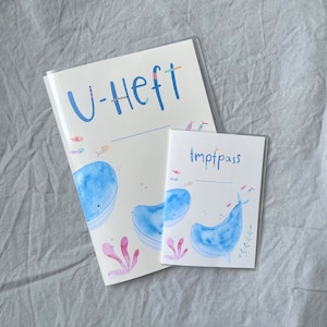 U-Heft Hülle, Impfpass, Wal personalisiert, Geschenk zur Schwangerschaft oder Geburt, mit Fach für Impfpass und Gesundheitskarte