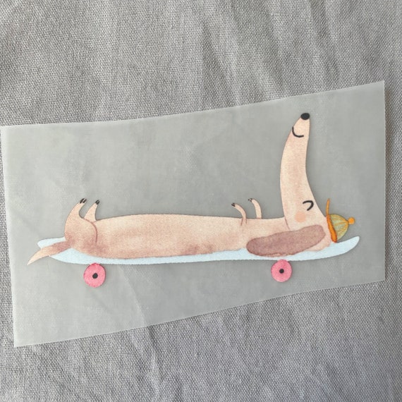 Bügelbild Skater-Dackel, Bügelbild Hund, Aufnäher, Geschenk