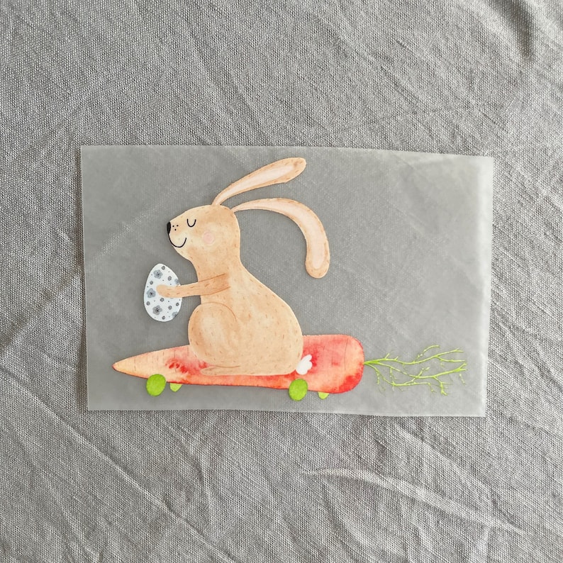Bügelbild Osterhase auf Möhre