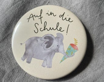 Button Einschulung, Elefant, Ansteckbutton, Geschenk zum Schulstart, Schultüte