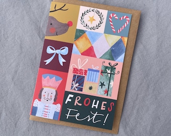 Moderne Weihnachtskarte mit Umschlag | Aquarell | Klappkarte | Weihnachtsfarben | Handgemacht
