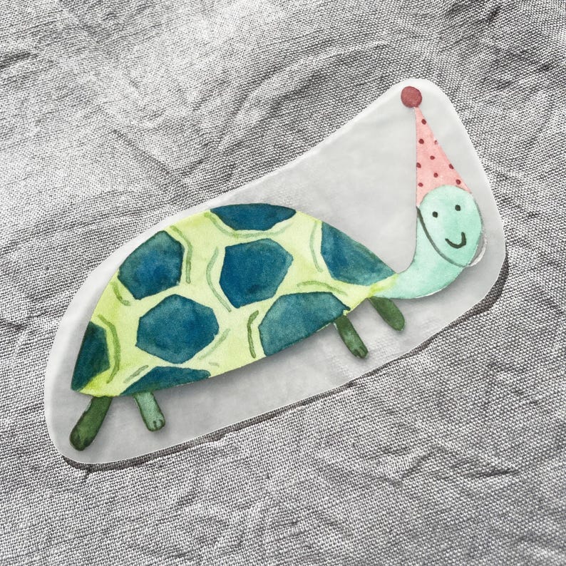 Bügelbild Schildkröte mit Partyhut