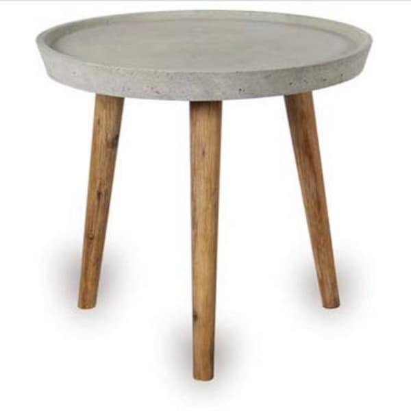 Concrete Table with Wood Round Legs. Accent Table