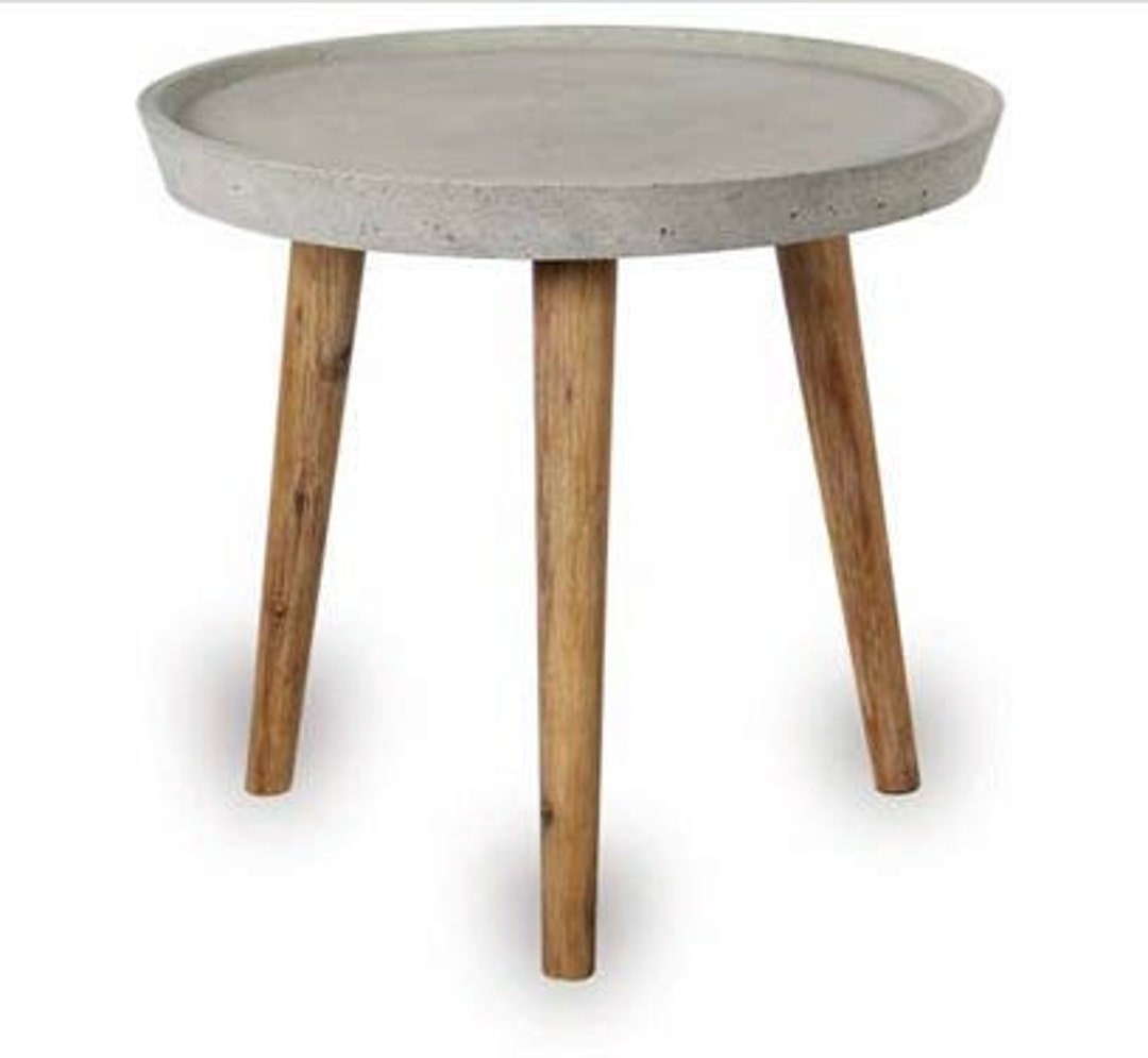 Concrete Table With Wood Round Legs. Accent Table Etsy