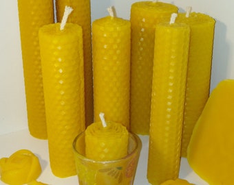 Beeswax Hand Rolled Pillar Candles 100% Natural Pure  Honeycomb Unscented Honey Candles Set of Two, Choice of Sizes