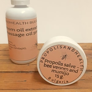 Bee Venom Set - Herbal Massage Oil  1.7 oz./ 50 ml and Bee Venom  Salve 0.5 oz / 15 g Muscles Rub