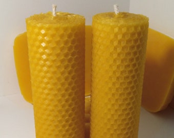 Velas de cera de abeja enrolladas a mano, 20 cm. Paquete de 2 velas de miel natural, pura y sin aroma, hechas a mano.