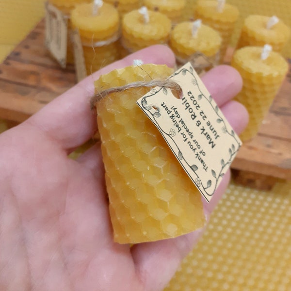 Wedding Favors Mini Beeswax Candles 10 Pack, 100% Pure Beeswax Unscented Hand Rolled Honey Candles for Baby Shower Favors