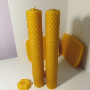 Hand Rolled Beeswax Pillar Candles: 100% Natural Honeycomb, Set of 2