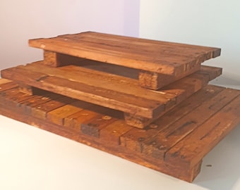 Reclaimed Wood Display Riser Set of 3: Rustic Farmhouse Plant Stand