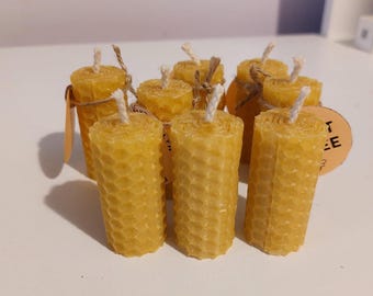 Beeswax Taper Candles 8 Pack, 100% Pure Unscented Hand Rolled Candles 2 in x 0.8 in , Honey Wedding Favors, Baby Shower Candles with Tag