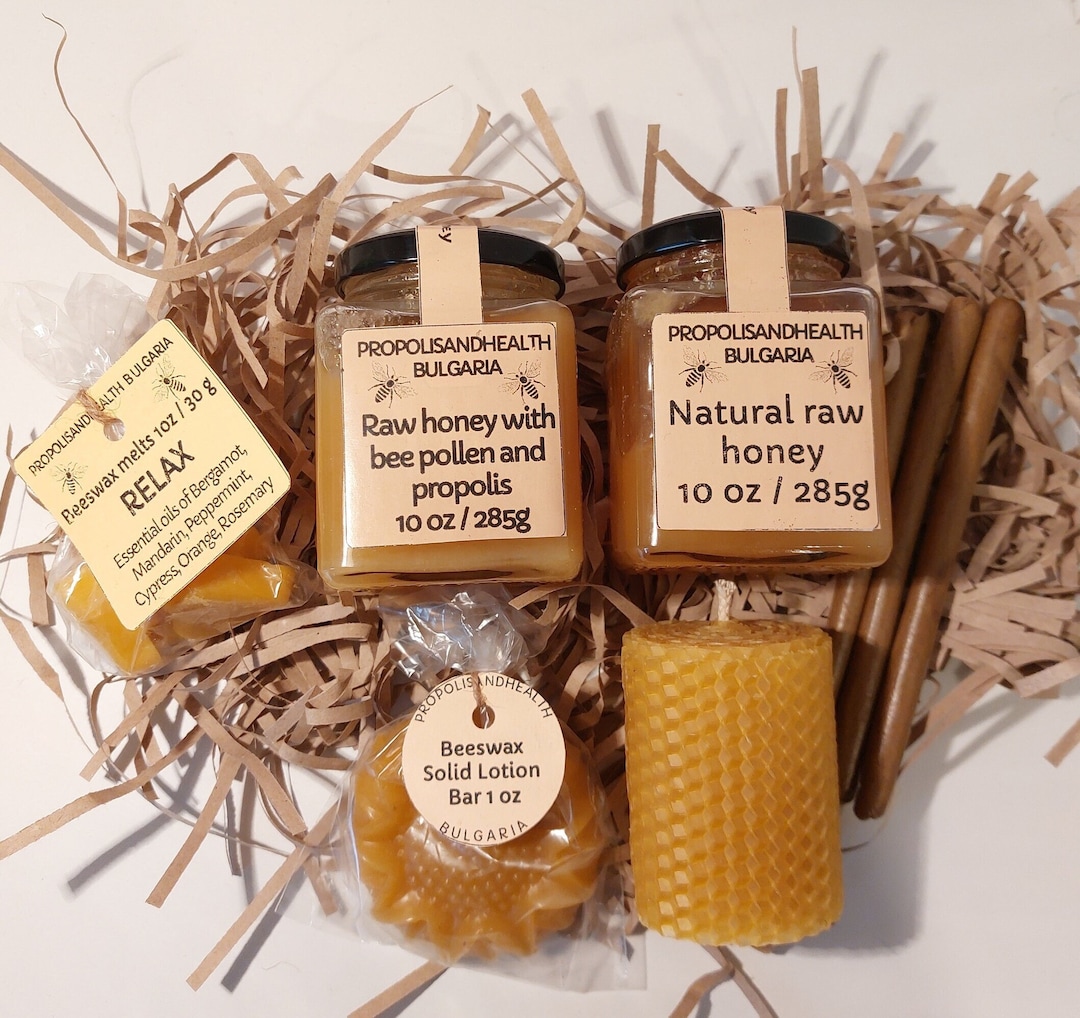 Honey Gift Box, Bee Lovers Basket - Beeswax Candle, Raw Propolis, Solid ...