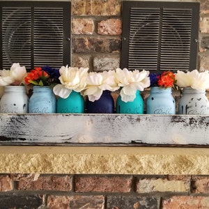 30 inch witte rustiek voor eettafel, lente schoorsteenmantel decor, bruiloft vak opslag, rustieke 7 pot middenstuk, plantenbak vak handvatten, cadeau, svg
