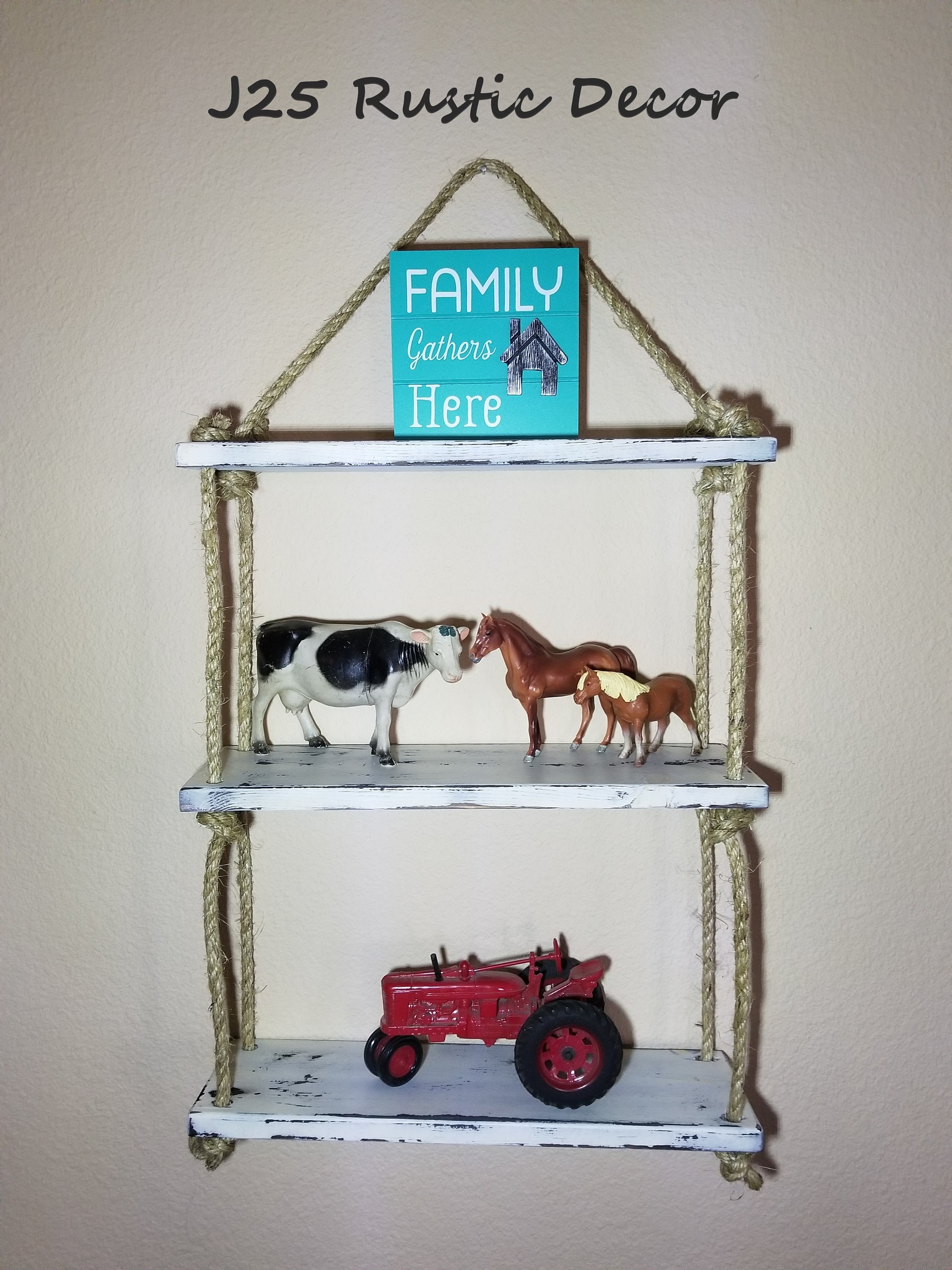 Ladder Rope Shelf 3 Tier Rope Shelf, White Rustic Ladder Shelf, Rustic Rope Shelf, Three ...