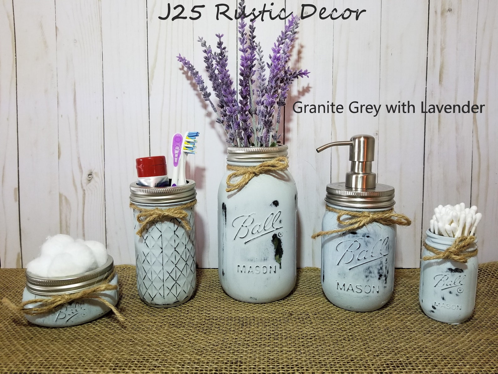 5 Piece Rustic Mason Jar Bathroom Set Distressed Mason Jar Etsy