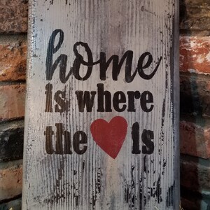 Light grey rustic home decor, Home is where the heart <3 is, Weathered wood sign, weathered wall art, rustic wall decor, rustic wood sign