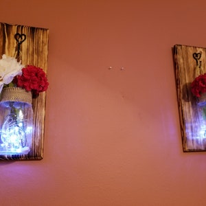 Rustic wall sconces, hanging sconces with light, Rustic wall sconses, home decor, gifts, Lighted sconces, Rustic wall decor, Mason jar decor