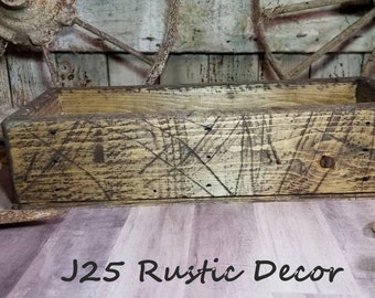3 jar distressed wood farmhouse box, rustic primitive box, 16 inch mason jar centerpiece, country table display, reclaimed weathered box