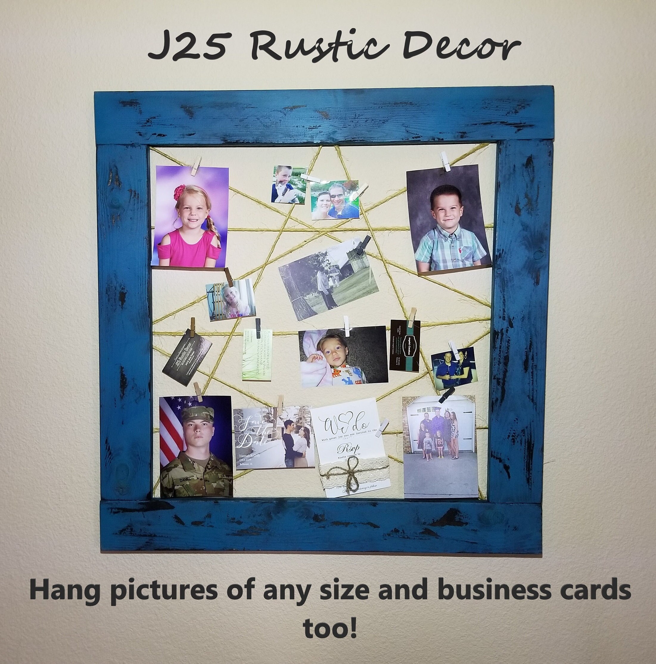 Turquoise Rustic Clothespin Frame, Rustic Wedding Picture Display, Blue ...