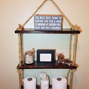 Dark Rustic ladder shelf, 3 tier rope ladder, three layer rope shelf, Mother&#39;s Day Gift, gift for Mom, Farmhouse decor, hanging wall ladder