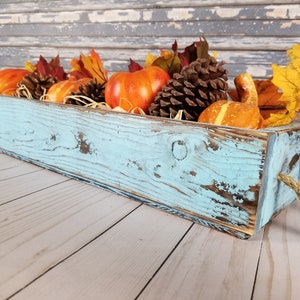 22-Zoll-blaue rustikale Mittelstück-Box für Esstisch, Bauernhaus-Box, 5 Einmachglas-Box, Kaminsims-Dekor, Holzpflanzgefäß, Sukkulenten-Geschenk