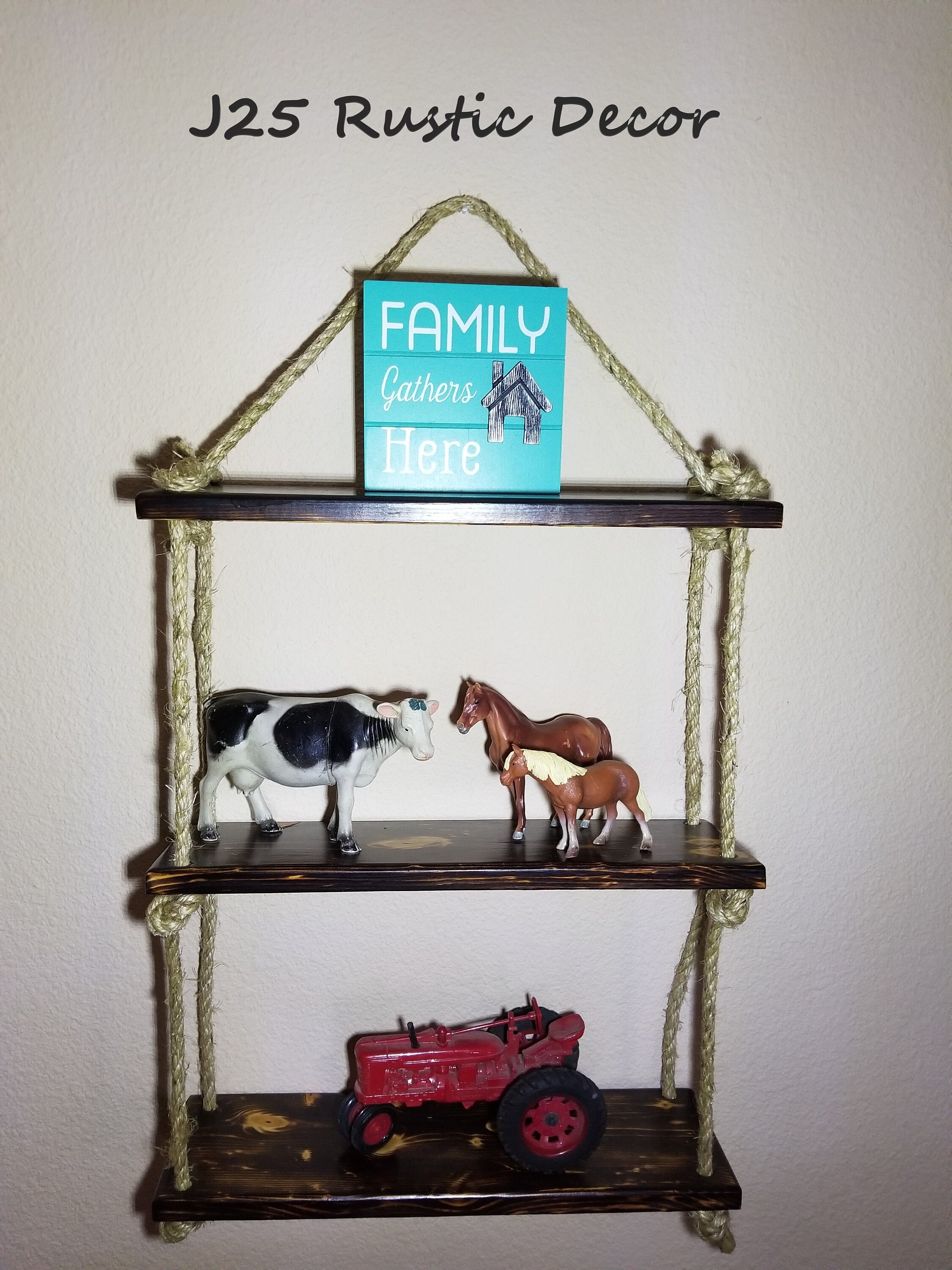 Ladder Rope Shelf Dark Rustic ladder shelf 3 tier rope ladder three layer rope | Etsy