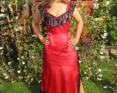 3 x Available Lots Long Red Theatrical Dress with Black Ruffle Slit Plunge Neckline Sexy Wiggle Dress. Long Length Halloween Dance Stage