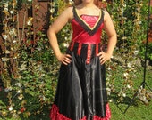 One Off Red Black Theatrical Burlesque Style Vintage Dress High Quality Restored Western, Showgirl Gown Midi Length. Halloween Dance Stage