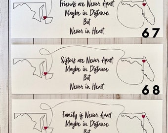 Set of Long Distance Bookmark - State - Bookmark -  Friendship - Family - Sisters - 2"X6"