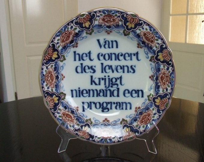 Tichelaar Makkum large handpainted Delft polychrome style motto plate (tin glaze)