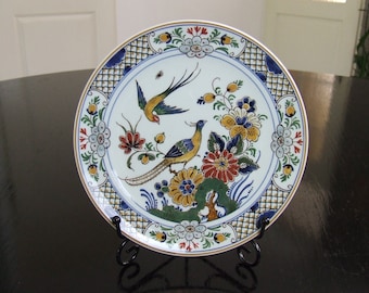 De Porceleyne Fles Delft handpainted polychrome plate birds and flowers