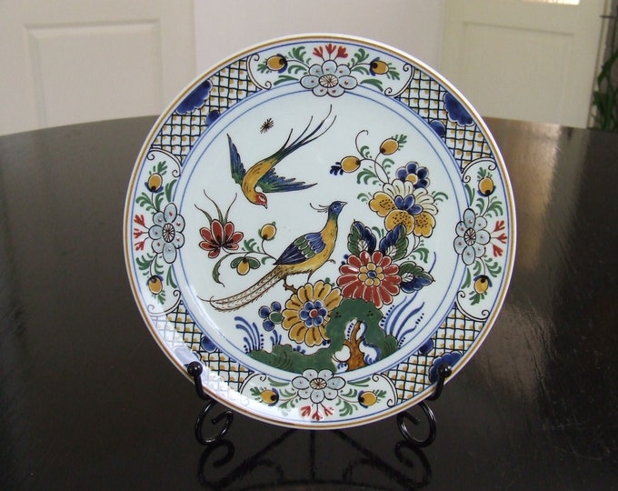 De Porceleyne Fles Delft handpainted polychrome bird plate 18 cm