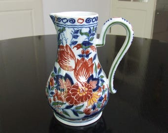 Tichelaar Makkum tin glazed handpainted Delft polychrome style jug / pitcher with birds and flowers