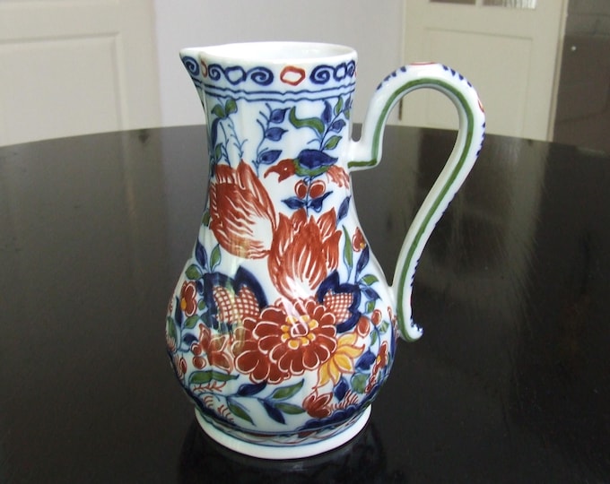 Tichelaar Makkum tin glazed handpainted Delft polychrome style jug / pitcher with birds and flowers