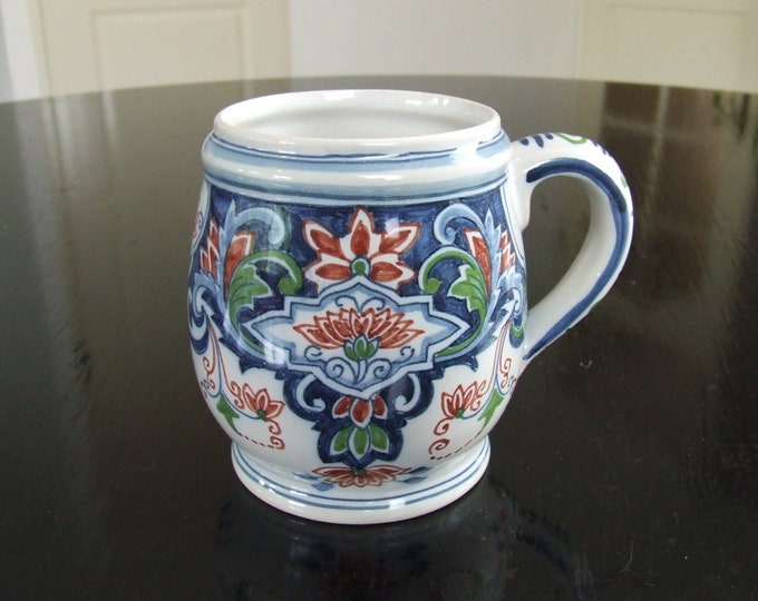 Tichelaar Makkum large polychrome handpainted tin glazed beer stein / mug