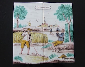 Westraven Utrecht handpainted polychrome tile tableau / panel of the summer season