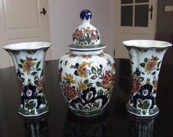 De Porceleyne Fles Delft medium sized handpainted polychrome garniture set