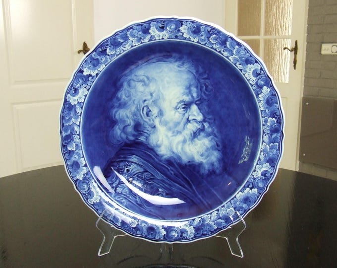 De Porceleyne Fles very large handpainted Delft blue wall plate with painting after Rubens
