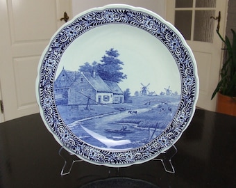 Petrus Regout / Royal Sphinx Maastricht very large Delft blue wall plate with Dutch landscape