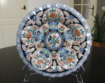 Tichelaar Makkum large handpainted Delft style scalloped and fluted dish / plate (tin glaze)