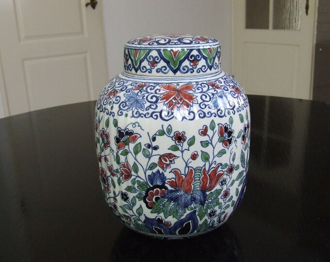 Tichelaar Makkum large sized handpainted Delft style tin glazed covered vase / storage jar - RESERVED for Marcus