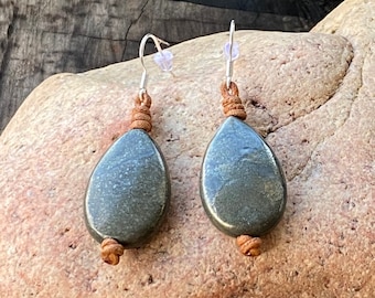 Gemstone Earrings, Pyrite Earrings, Teardrop Earrings, Natural Stone Earrings, Boho and Hippie Jewelry