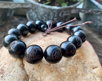Black Beaded Bracelet. Beaded Buddhist 15mm Prayer Bracelet